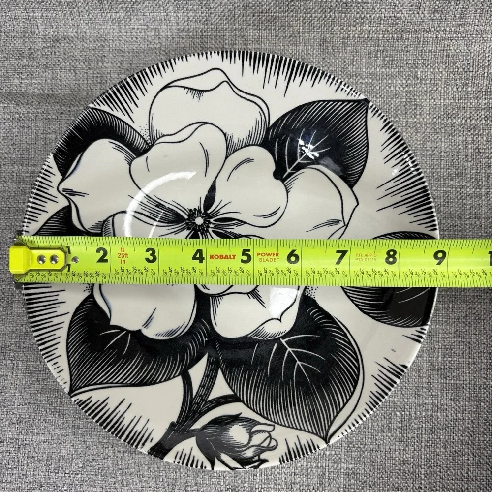 Homer Laughlin Dura Print Malay‎ Black White Floral Pattern 1950 MCM Soup Bowl